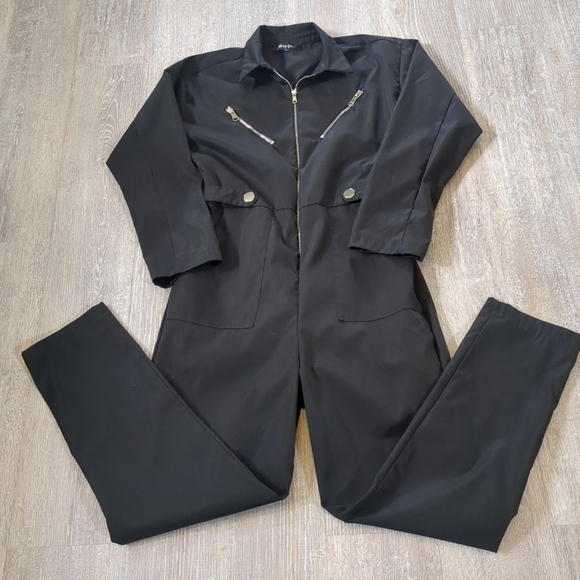 NWOT Nasty Gal Jumpsuit Women's Small Black Zippers Pockets Matrix Goth Cosplay - Picture 2 of 12